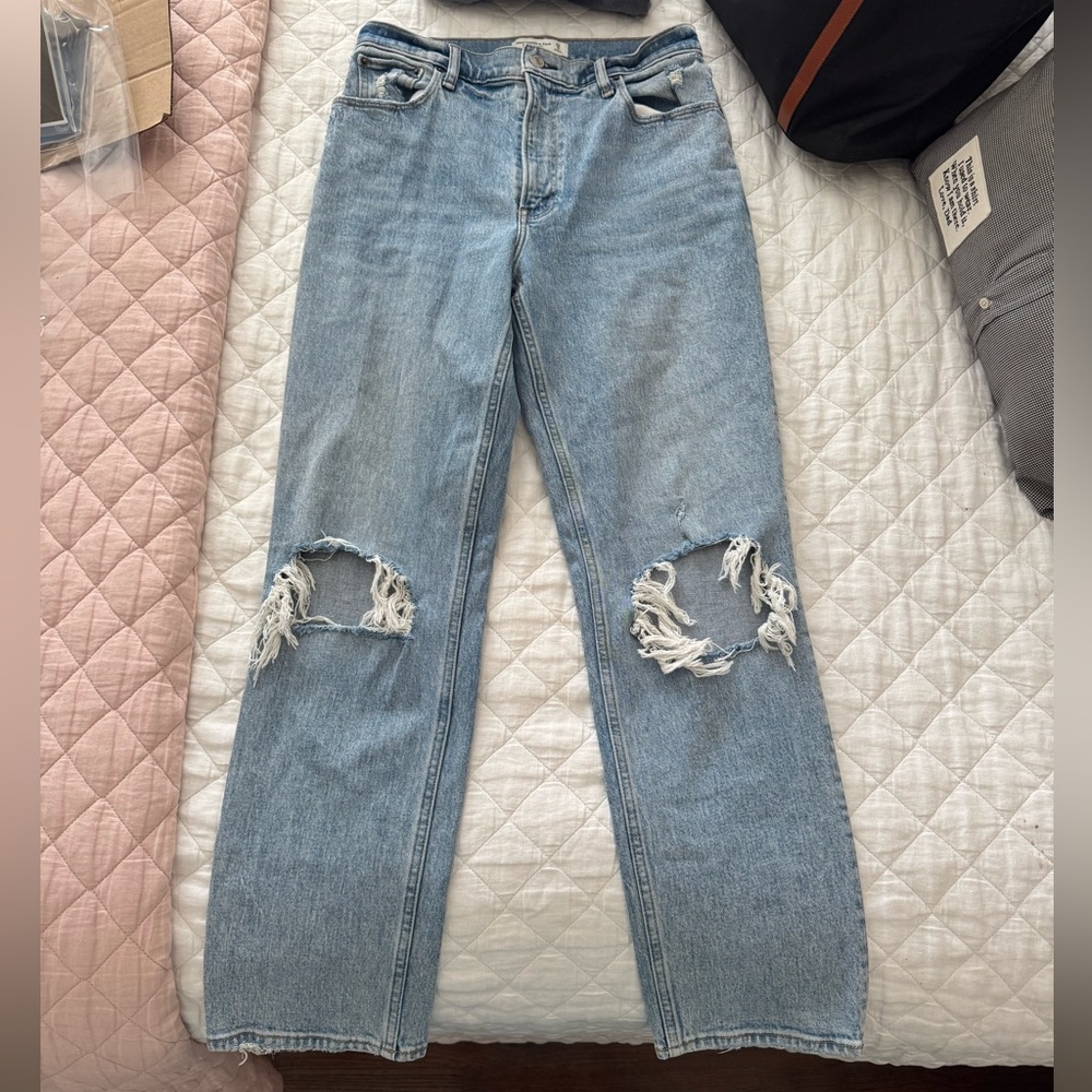 Abercrombie & Fitch Light Blue Distressed Straight Leg Jeans